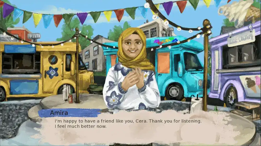 Screenshot of Call Me Cera's supportive dialogue